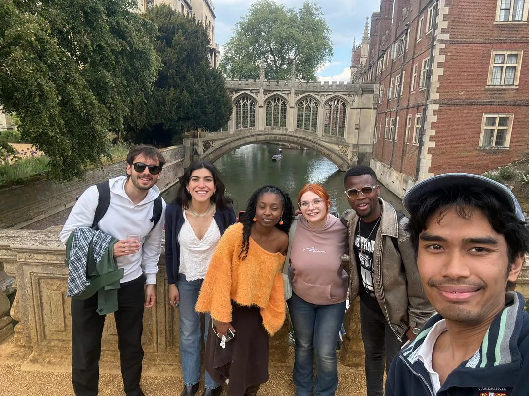 Abel Mavura with fellow students at the Bridge of Sighs, Cambridge
